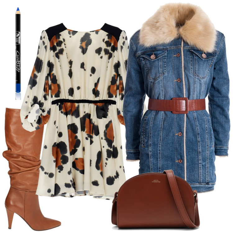 Outfit donna - Total look #1757051. Stile Urban per Tutti i giorni. Abbinamento con eyeliner, giacche, vestiti corti, stivali, borse a tracolla.