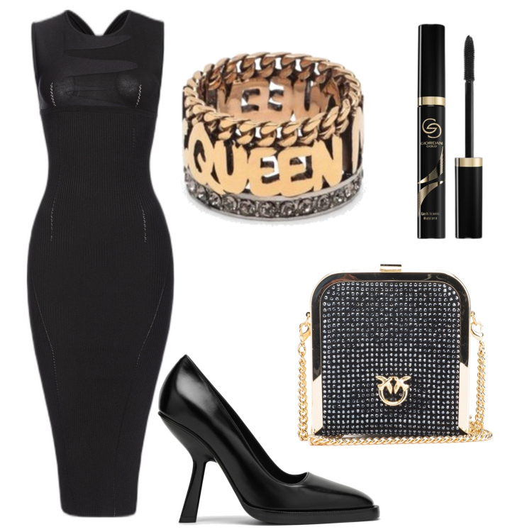 Outfit donna - Sexy Queen. Stile Sexy per Cerimonia. Abbinamento con mascara, vestiti midi/longuette, clutch, anelli, scarpe col tacco.