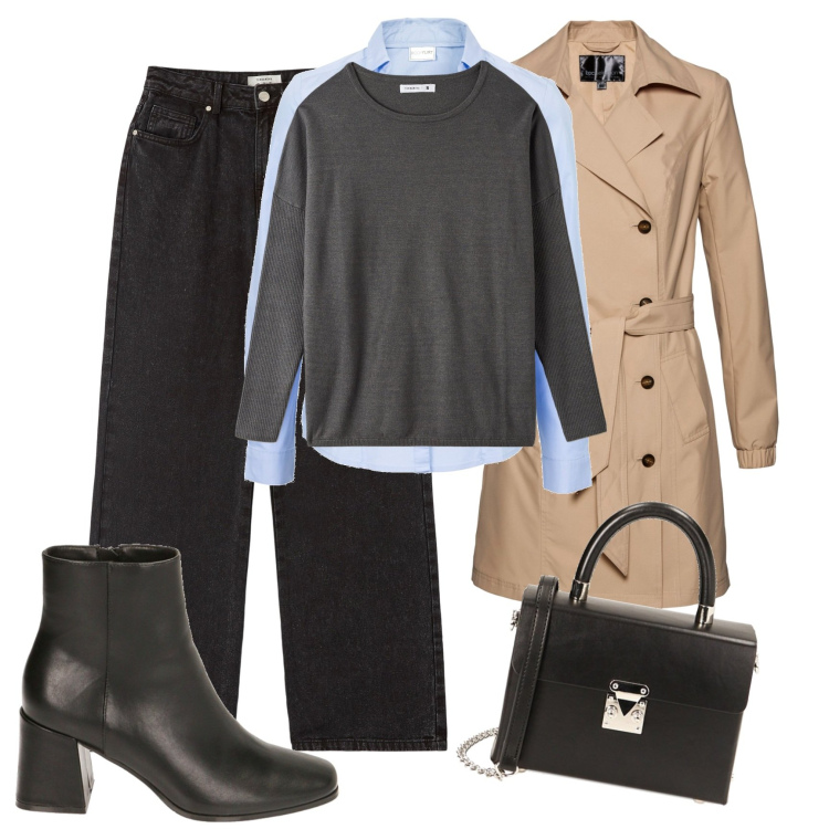 Outfit donna - Trench passion. Stile Casual chic per Tutti i giorni. Abbinamento con camicie, trench, maglieria, pantaloni, stivaletti, borse a spalla.