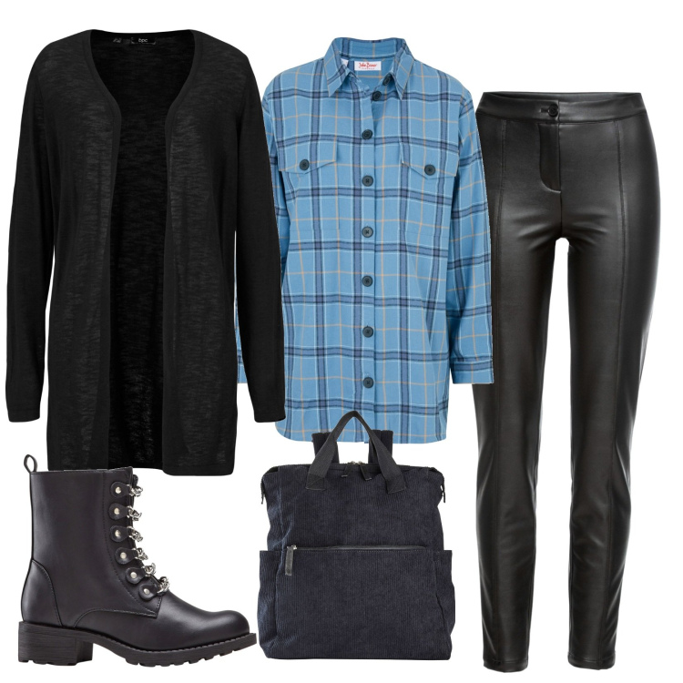 Outfit donna - Grunge. Stile Rock per Scuola/Università. Abbinamento con cardigans, camicie, zaini, pantaloni, stivaletti.