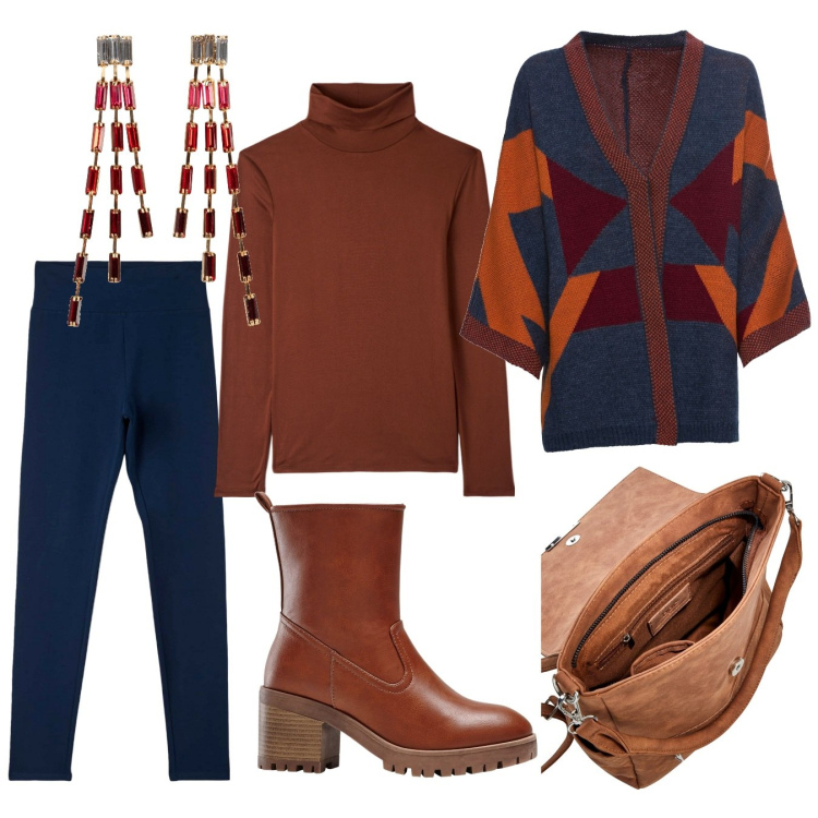 Outfit donna - Outfit per inizio novembre. Stile Trendy per Tutti i giorni. Abbinamento con stivaletti, orecchini, cardigans, zaini, leggings, t-shirt.