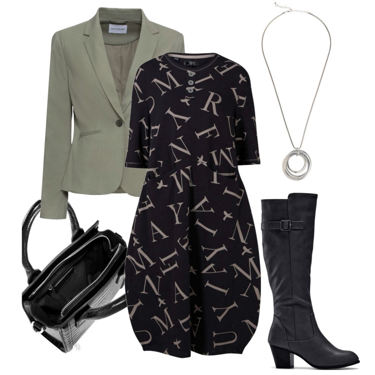 Outfit donna - Bonprix single’s day 1. Stile Bon Ton per Serata fuori. Abbinamento con stivali, blazer, vestiti midi/longuette, borse a mano, collane.