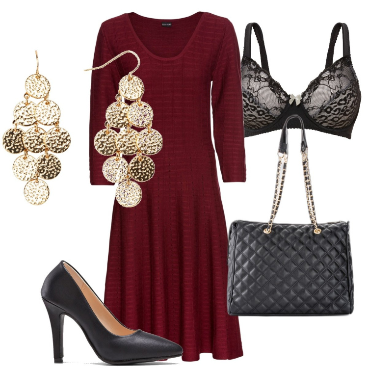 Outfit donna - Bonprix single’s day 3. Stile Bon Ton per Serata fuori. Abbinamento con vestiti, shopping bag, reggiseni, décolleté, orecchini.