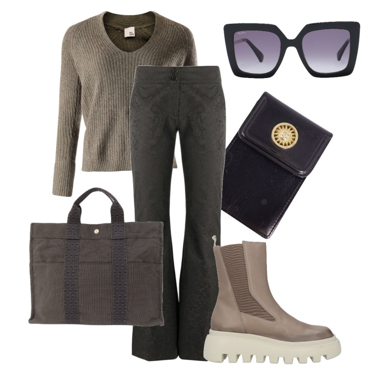Outfit donna - Bantoa single’s day 4. Stile Casual per Tutti i giorni. Abbinamento con stivaletti, pantaloni, pullovers, occhiali da sole, borse a spalla, portafogli.