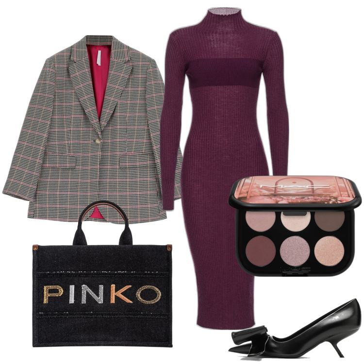 Outfit donna - Giacca over e abito a sirena. Stile Glamour per Tutti i giorni. Abbinamento con ombretti, vestiti lunghi, shopping bag, cappotti, décolleté.