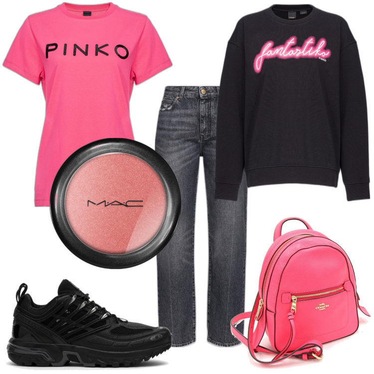 Outfit donna - Total look #1757587. Stile Urban per Scuola/Università. Abbinamento con zaini, blush, t-shirt, jeans boyfriend, felpe, sneakers.