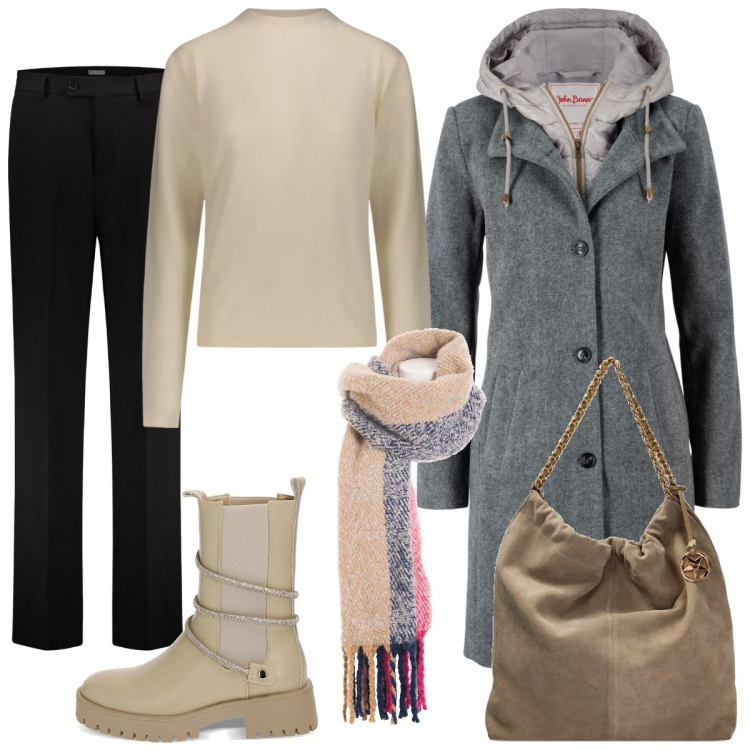Outfit donna - Lo stivaletto alto. Stile Casual per Tutti i giorni. Abbinamento con cappotti, sciarpe, stivaletti chelsea, borse a spalla, pullovers, pantaloni.
