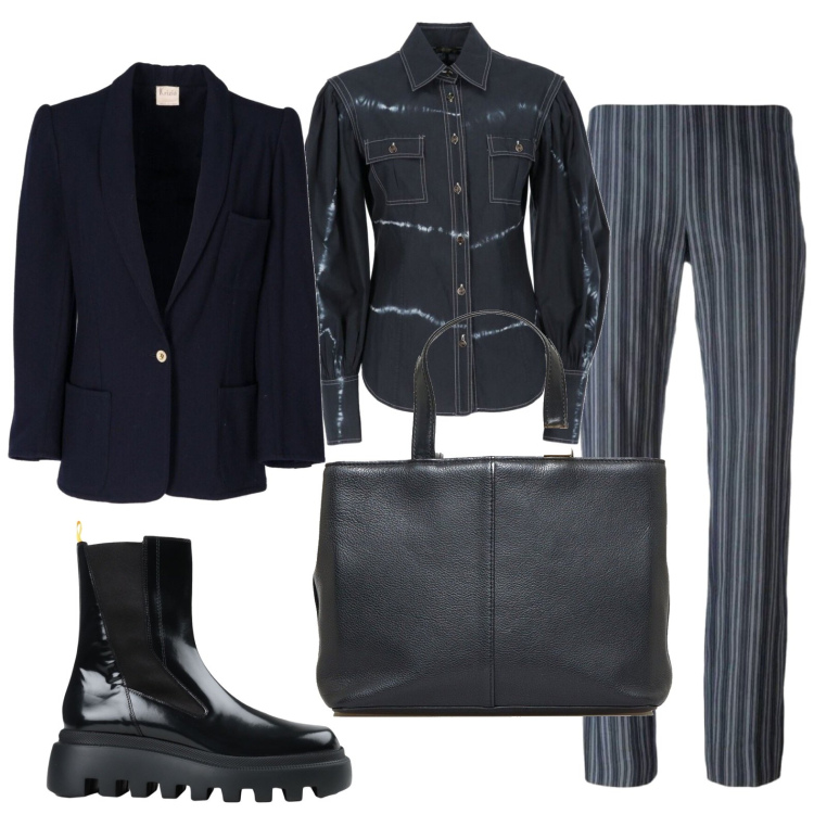 Outfit donna - Total look #1757911. Stile Casual chic per Tutti i giorni. Abbinamento con stivaletti, pantaloni, camicie, blazer, borse a mano.