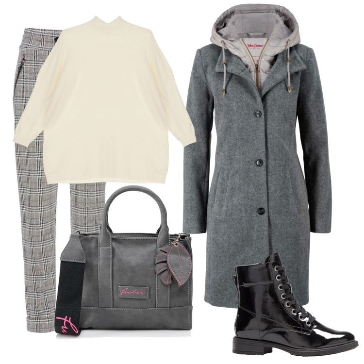 Outfit donna - Total look #1758206. Stile Casual per Tutti i giorni. Abbinamento con cappotti, pantaloni, stivaletti, pullovers, ciondoli.