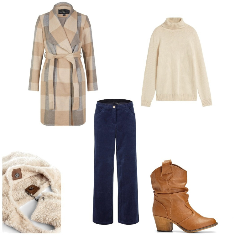 Outfit donna - Look morbidoso. Stile Casual per Scuola/Università. Abbinamento con stivaletti texani, cappotti, shopping bag, pantaloni, maglieria.