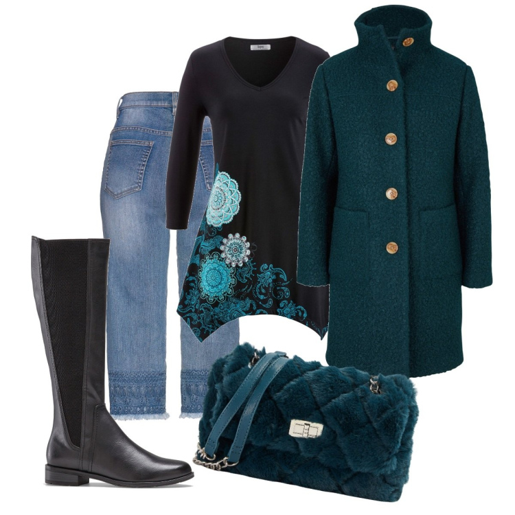 Outfit donna - I jeans che mi piacciono. Stile Casual chic per Tutti i giorni. Abbinamento con cappotti, maglieria, jeans, stivali sopra il ginocchio, borse a spalla.