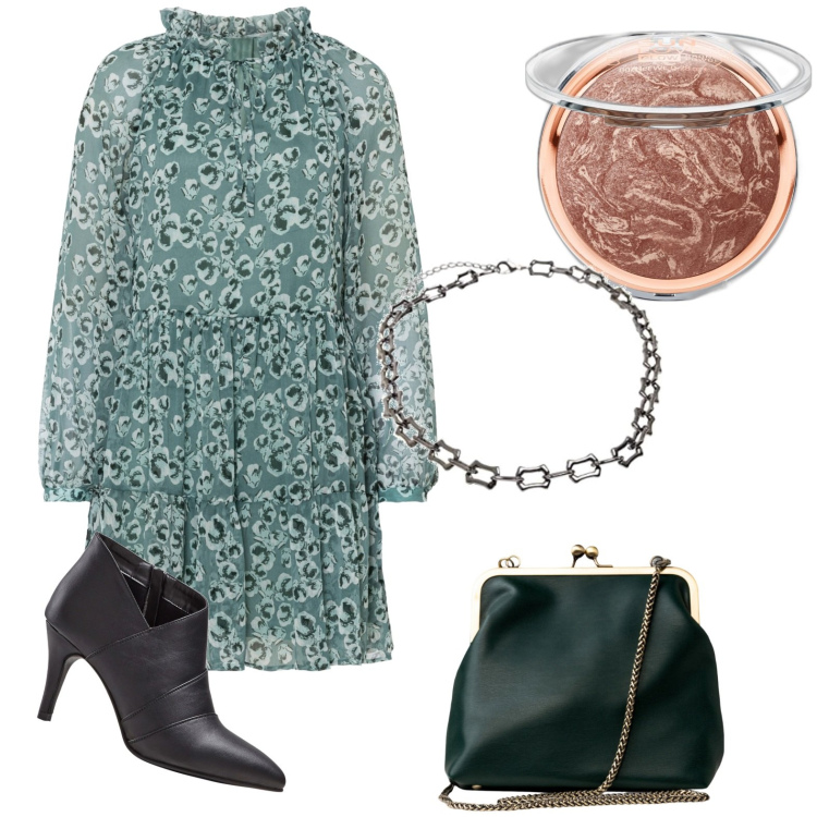 Outfit donna - Abito corto velato. Stile Casual per Serata fuori. Abbinamento con vestiti, stivaletti, terre, clutch, collane.