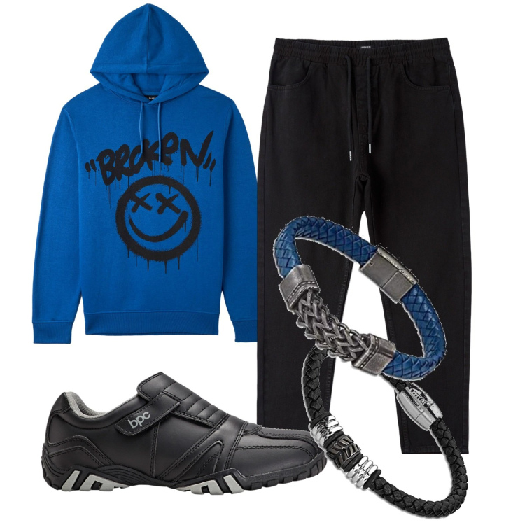 Outfit uomo - In facoltà. Stile Casual per Tutti i giorni. Abbinamento con scarpe stringate, felpe con cappuccio, pantaloni, braccialetti, braccialetti.