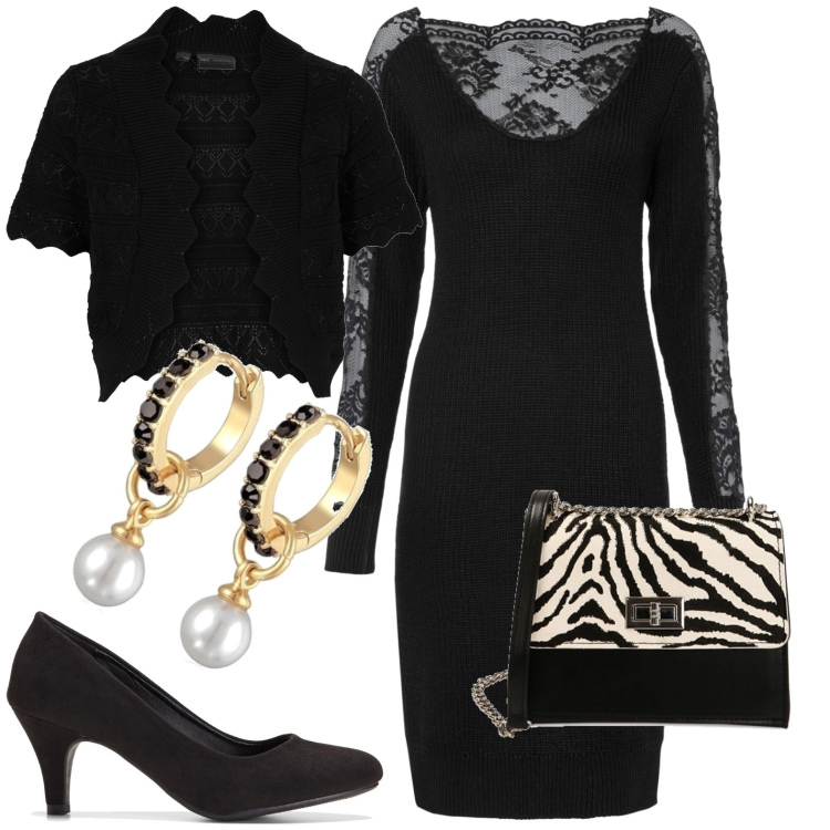 Outfit donna - Total look #1758532. Stile Chic per Serata fuori. Abbinamento con décolleté, vestiti, blazer, borse a tracolla, orecchini.