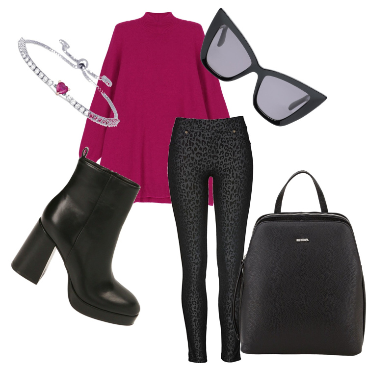 Outfit donna - Total look #1758567. Abbinamento con jeggings, occhiali da sole, braccialetti, pullovers, zaini, stivaletti.