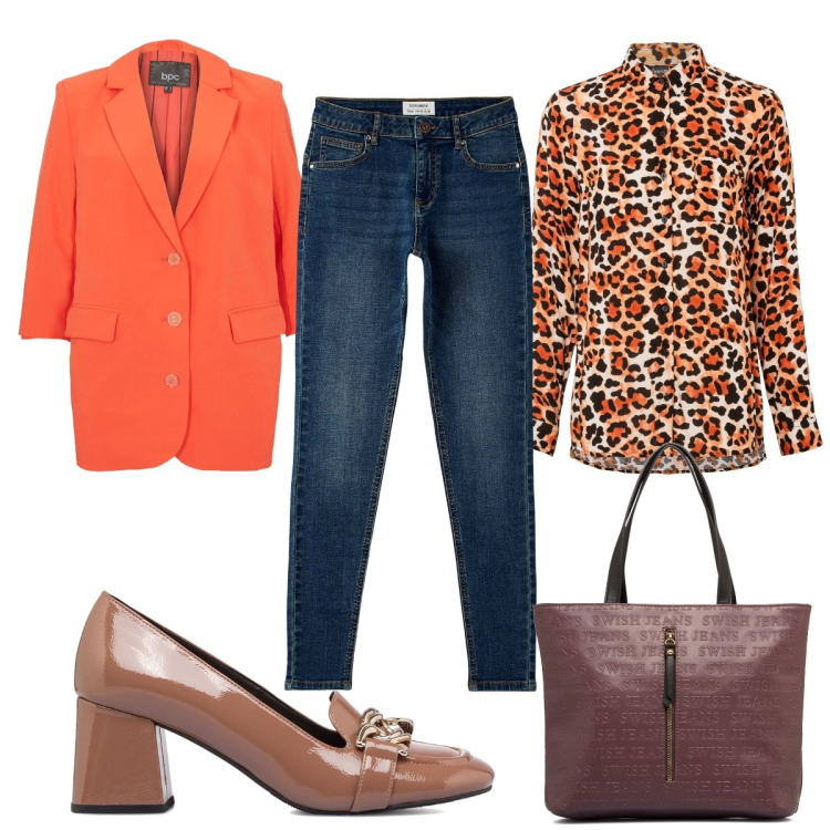 Outfit donna - Total look #1758798. Stile Trendy per Tutti i giorni. Abbinamento con camicie, blazer, jeans skinny, décolleté, borse a spalla.