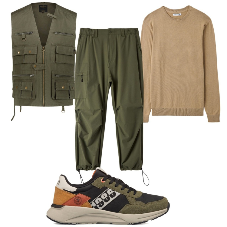 Outfit uomo - Total look #1758841. Stile Casual per Tutti i giorni. Abbinamento con pantaloni, maglieria, sneakers alte, gilet.