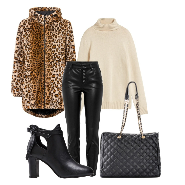Outfit donna - Bonprix novembre. Stile Casual chic per Serata fuori. Abbinamento con stivaletti, maglieria, pantaloni, ecopellicce, shopping bag.