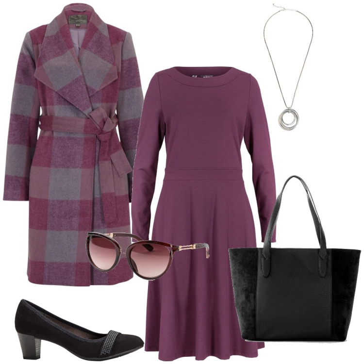 Outfit donna - Vestito in maglina. Stile Casual chic per Tutti i giorni. Abbinamento con occhiali da sole, shopping bag, décolleté, vestiti midi/longuette, cappotti, collane.