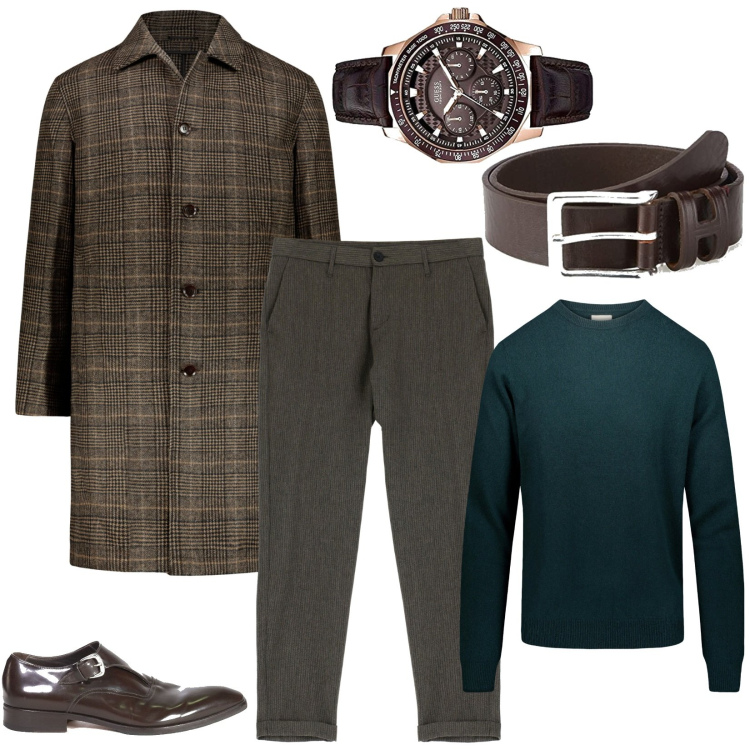 Outfit uomo - Il pullover verde. Stile Trendy per Serata speciale. Abbinamento con scarpe stringate, pantaloni, maglieria, cappotti, cinture, orologi.