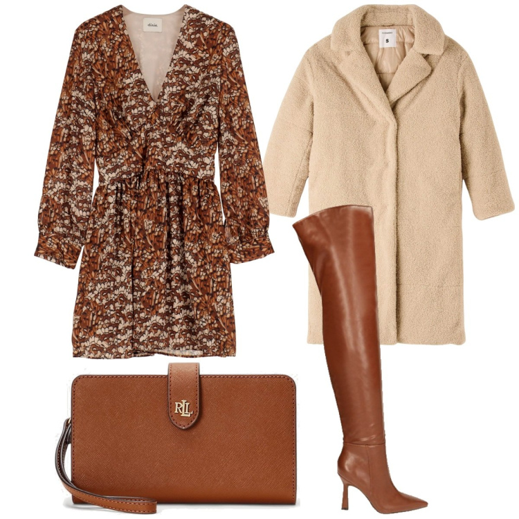 Outfit donna - Un vestito bohemien. Stile Boho per Serata fuori. Abbinamento con vestiti corti, cappotti, stivali, pochette.