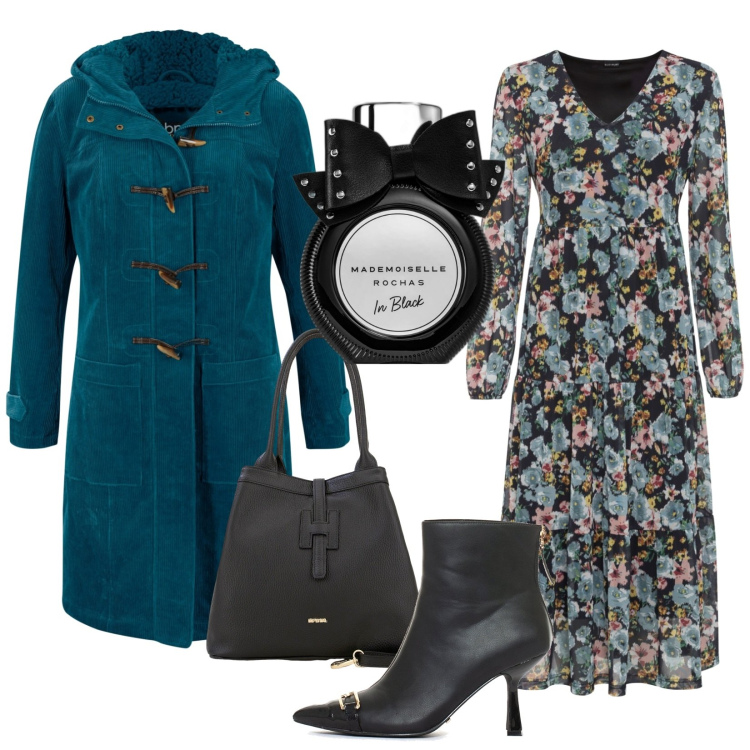 Outfit donna - Total look #1759226. Stile Chic per Tutti i giorni. look ideale per Tall. Abbinamento con montgomery, vestiti, profumi, stivaletti, borse a secchiello.
