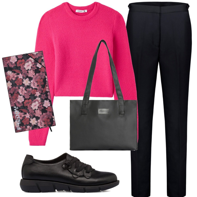 Outfit donna - Total look #1759252. Stile Basic per Tutti i giorni. Abbinamento con maglieria, shopping bag, pochette, mocassini, pantaloni.