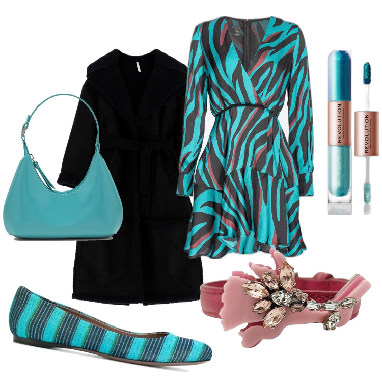 Outfit donna - Smeraldo e fiore diamantato. Stile Chic per Serata fuori. Abbinamento con braccialetti, ballerine, ombretti, vestiti corti, cappotti, borse a spalla.
