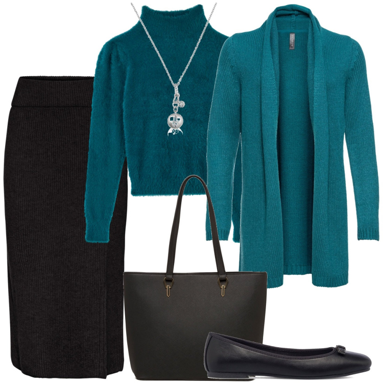 Outfit donna - Total look #1759393. Stile Casual per Tutti i giorni. Abbinamento con cardigans, gonne, maglieria, borse a spalla, ballerine, collane.