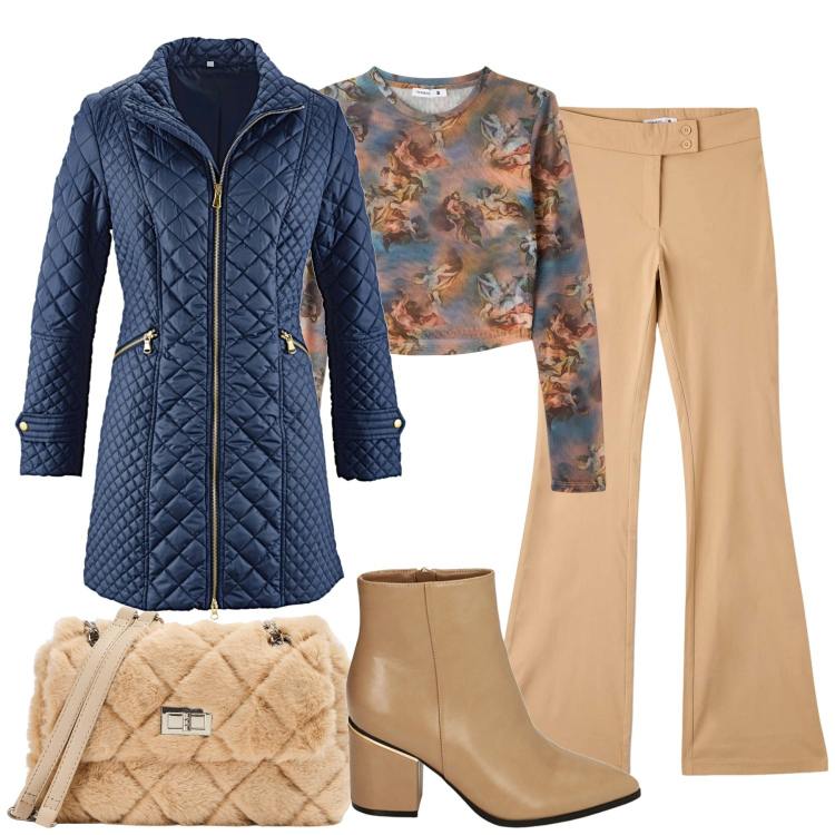 Outfit donna - Total look #1759452. Stile Basic per Tutti i giorni. Abbinamento con blazer, pantaloni, t-shirt, borse a spalla, stivaletti.