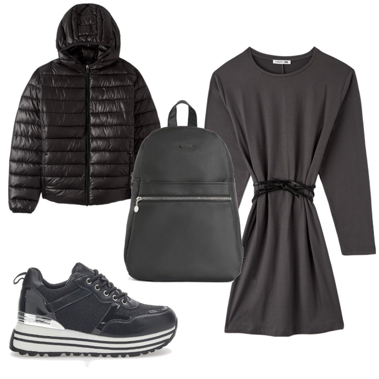 Outfit donna - Total look #1759512. Stile Basic per Tutti i giorni. Abbinamento con vestiti midi/longuette, blazer, zaini, sneakers.