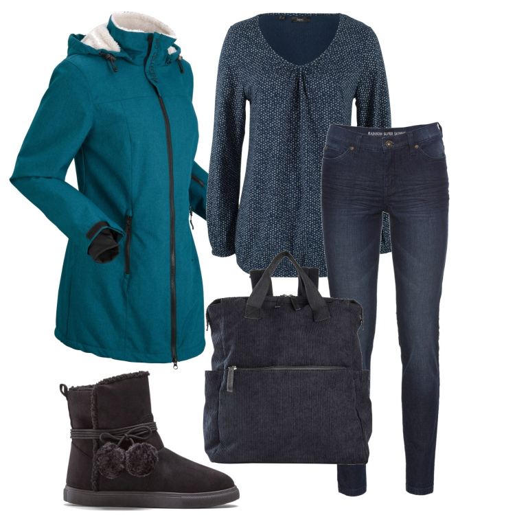 Outfit donna - Total look #1759539. Stile Sporty chic per Tutti i giorni. Abbinamento con maglieria, blazer, jeans skinny, zaini, stivaletti.