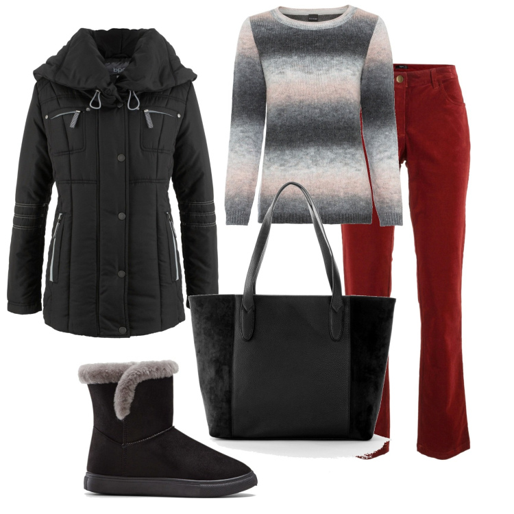 Outfit donna - Total look #1759541. Stile Basic per Tutti i giorni. Abbinamento con pantaloni, maglieria, shopping bag, giacche, stivaletti.