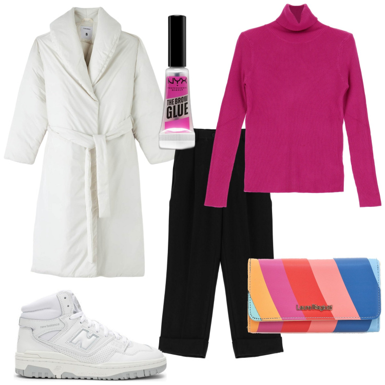 Outfit donna - Variando. Stile Urban per Tutti i giorni. Abbinamento con mascara, piumini, maglieria, pantaloni capri, portafogli, sneakers alte.