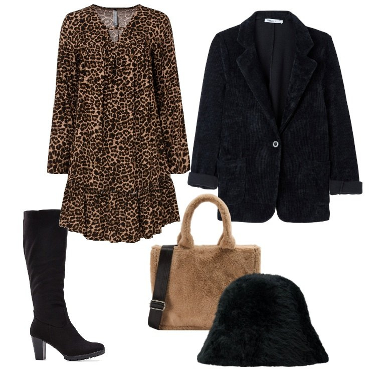 Outfit donna - Pre Black Friday - Novembre. Stile Urban per Serata fuori. Abbinamento con stivali, vestiti corti, blazer, shopping bag, cappelli.