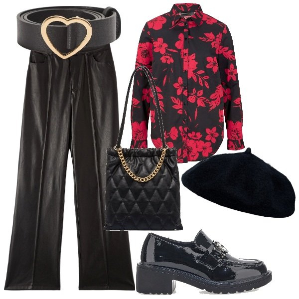 Outfit donna - Il tocco pop. Stile Trendy per Tutti i giorni. Abbinamento con camicie, pantaloni, cinture, borse a spalla, cappelli e berretti, mocassini.