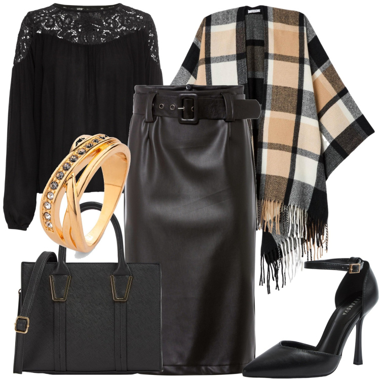 Outfit donna - La mantella scozzese. Stile Bon Ton per Serata fuori. Abbinamento con tuniche, gonne longuette, anelli, cappe, décolleté, shopping bag.