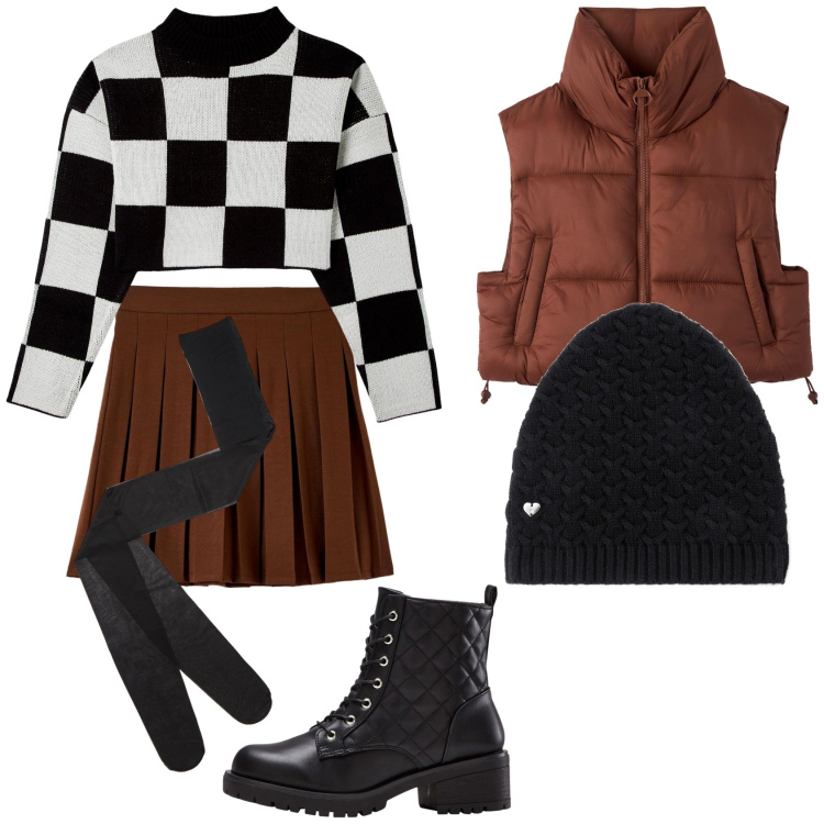 Outfit donna - La gonna coi collant. Stile Trendy per Tutti i giorni. Abbinamento con berretti, stivaletti, minigonne, maglieria, piumini, collant.