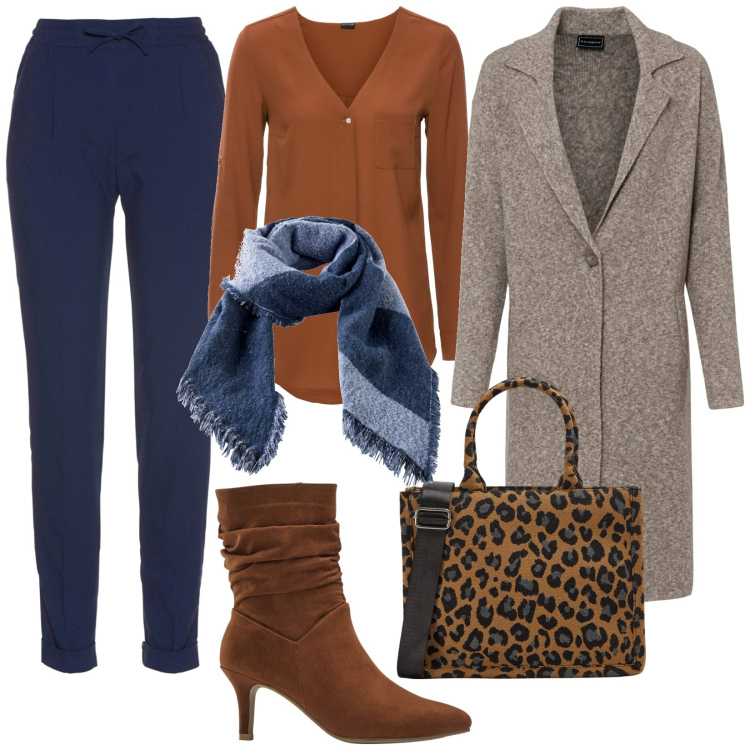 Outfit donna - Singles\' Day curvy. Stile Basic per Tutti i giorni. Abbinamento con camicie, cappotti, pantaloni, stivaletti, sciarpe, shopping bag.