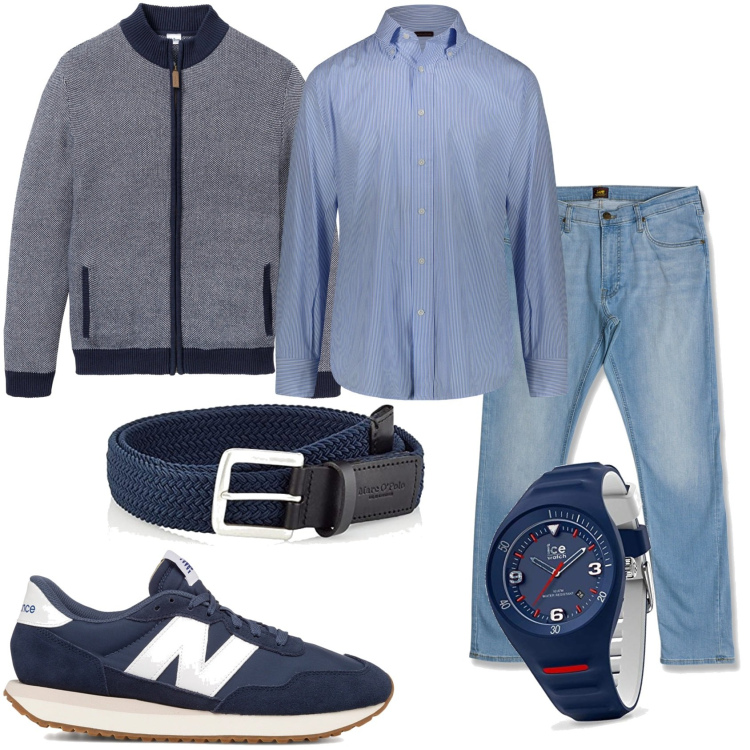 Outfit uomo - Vivere libero e casual. Stile Casual per Tutti i giorni. Abbinamento con cardigans, jeans slim fit, sneakers, orologi, cinture, camicie.