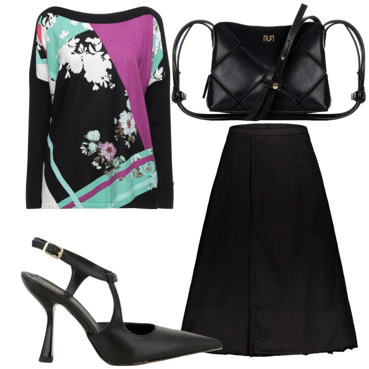 Outfit donna - Total look #1760266. Stile Trendy per Serata fuori. Abbinamento con pullovers, borse a spalla, décolleté, gonne lunghe.