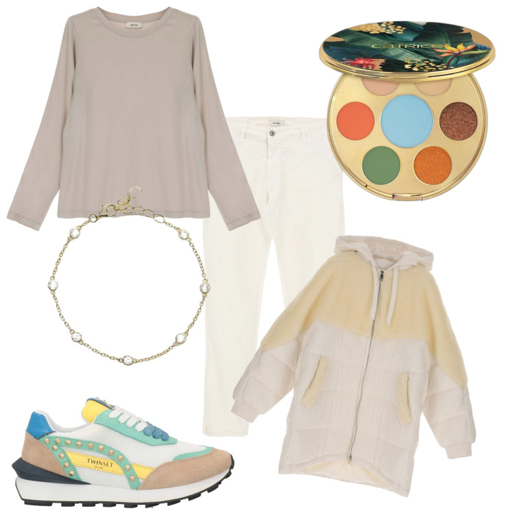 Outfit donna - Dixie!. Stile Urban per Tutti i giorni. Abbinamento con sneakers alte, ombretti, braccialetti, camicie, piumini, jeans slim fit.