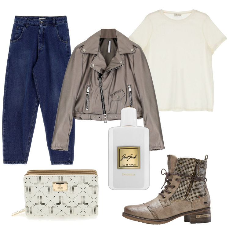 Outfit donna - My style. Stile Casual per Tutti i giorni. Abbinamento con stivaletti, profumi, cappotti, jeans, t-shirt, portafogli.