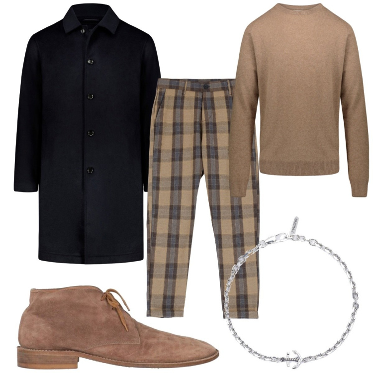 Outfit uomo - Total look #1760585. Stile Trendy per Tutti i giorni. Abbinamento con scarpe stringate, braccialetti, pantaloni, maglieria, cappotti.