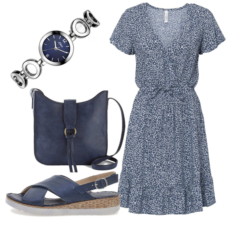 Outfit donna - Total look #1760623. Stile Basic per Ufficio. Abbinamento con vestiti corti, borse a tracolla, orologi, sandali.