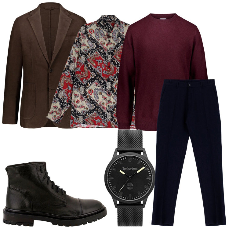 Outfit uomo - Serata astratta. Stile Trendy per Serata speciale. Abbinamento con scarpe stringate, pantaloni capri, camicie, maglieria, giacche, orologi analogici.