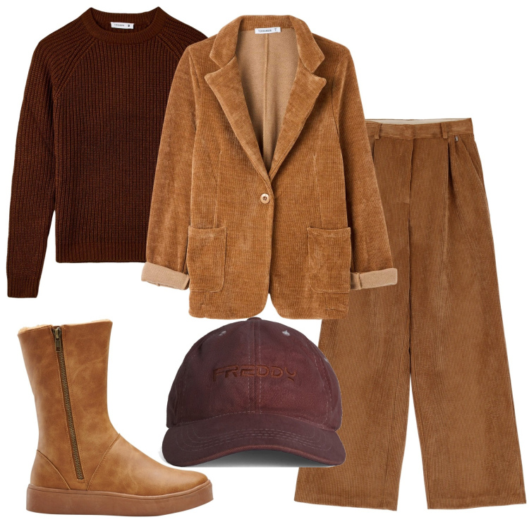 Outfit donna - Mannish invernale- La giacca di ciniglia. Stile Mannish per Tutti i giorni. Abbinamento con stivali, maglieria, cappotti, cappelli, pantaloni a palazzo.