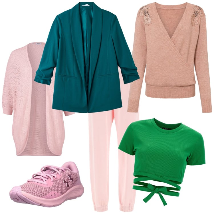 Outfit donna - Danzatrice. Stile Sporty chic per Sport. Abbinamento con maglieria, cardigans, pantaloni, top, scarpe sportive, blazer.