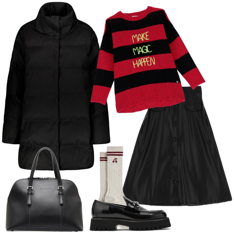 Outfit donna - Ils sont très tendances. Stile Trendy per Tutti i giorni. Abbinamento con borse a mano, maglieria, gonne longuette, cappotti, mocassini, calzini.