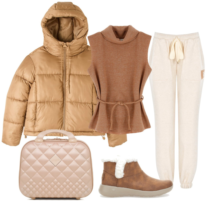 Outfit donna - Comoda e calda. Stile Casual per Tutti i giorni. Abbinamento con pantaloni, maglieria, valigie, piumini, stivaletti.